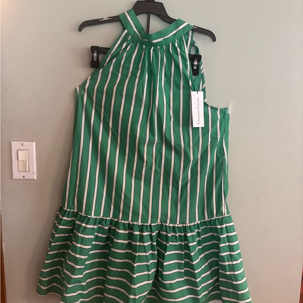 Christian Lacroix Green and White Tiered Halter Sundress